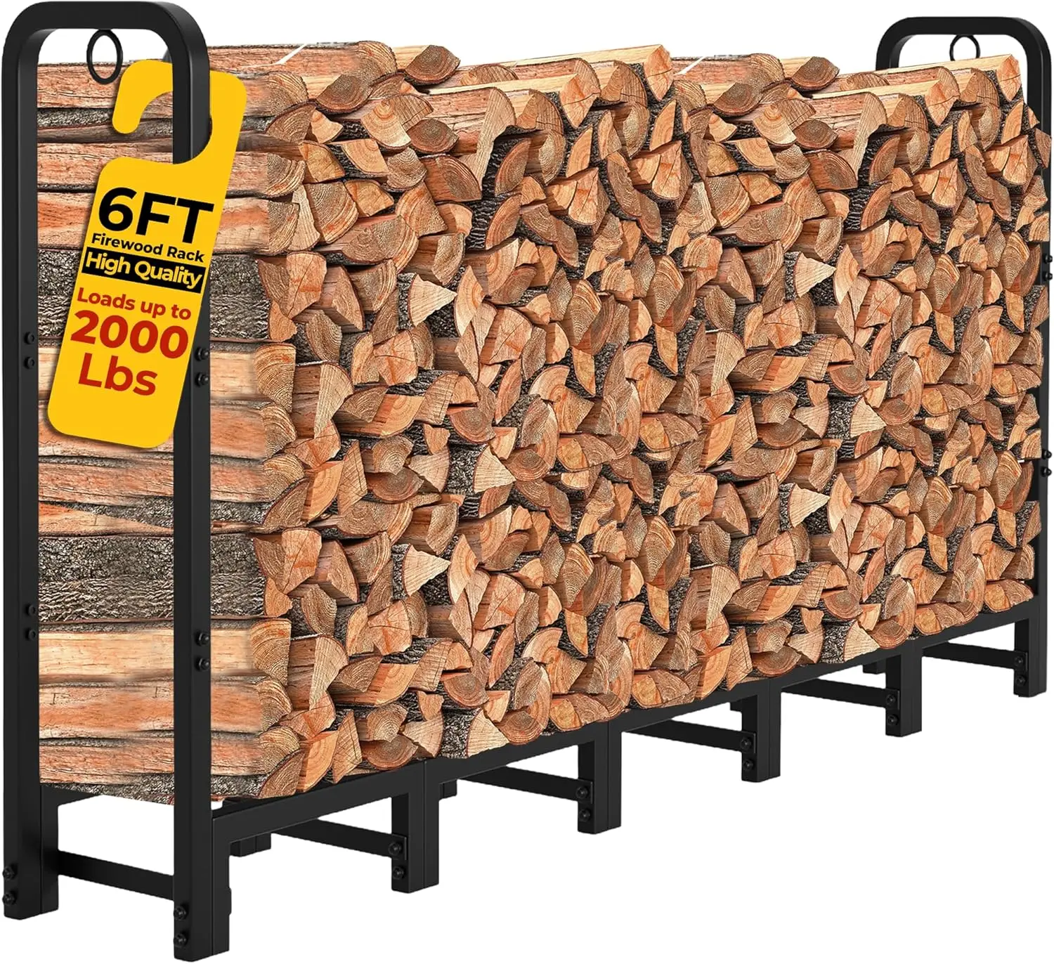 

Heavy Duty 6ft Outdoor Firewood Rack with Adjustable Metal Stand for Indoor and Patio Use