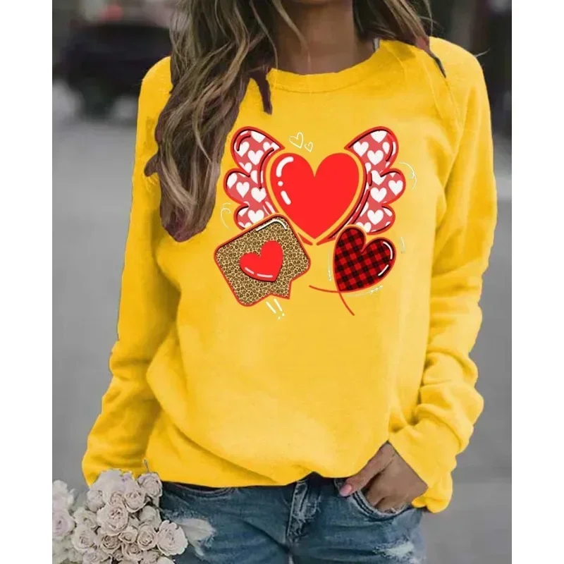 

Women's Christmas Love Print Long-sleeved Loose Hoodie Streetwear Women Sweatshirts Crew Sweatshirt