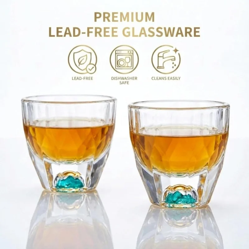 1/2/4 Pcs 50ml Turquoise Crystal Shot Glasses Luxury Diamond Cutting Wine Tasting Cup Perfect Vodka Soju Sake Master Teacup
