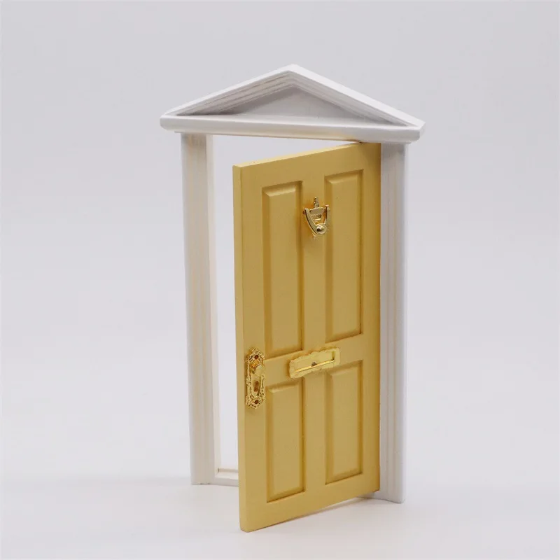 1:12 Dollhouse Miniature Door - Pink Pointed Roof Door DIY Micro Scene Model for Christmas Decoration