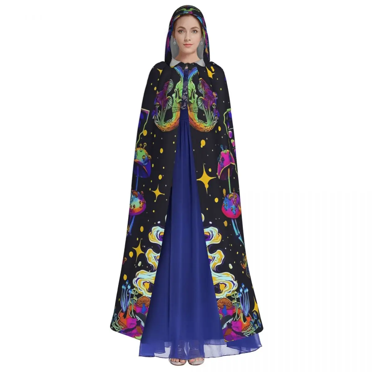 Mandala Skull Butterfly Long Hooded Cloak for Aldult Halloween Moon Cosplay Cape