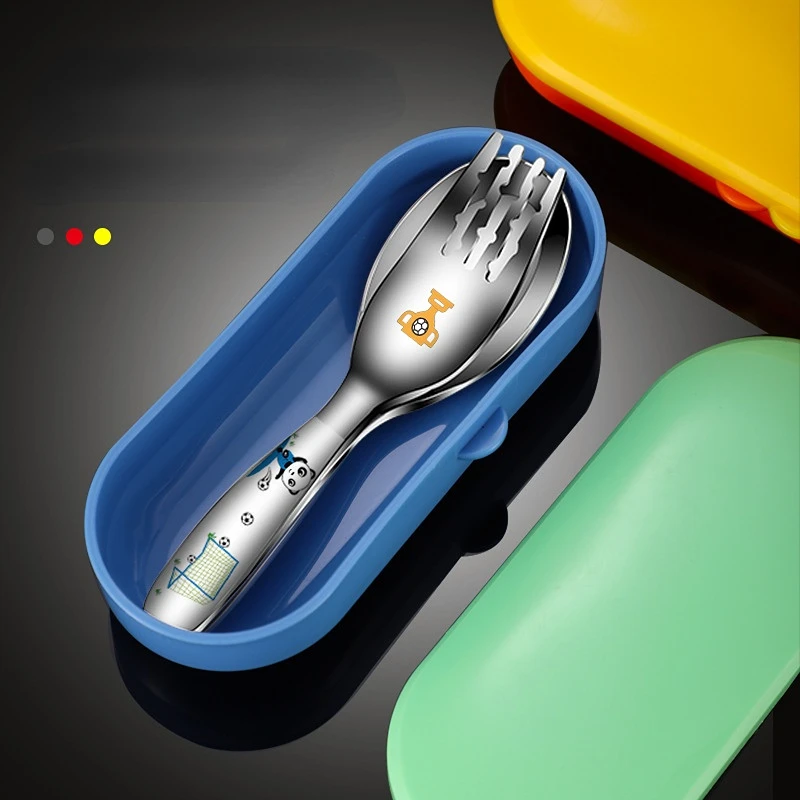 316 Stainless Steel Kids Cutlery Cartoon Pattern Carving Child Tableware Cute Spoon Fork Set Flatware Feeding Safe Eco Friendly