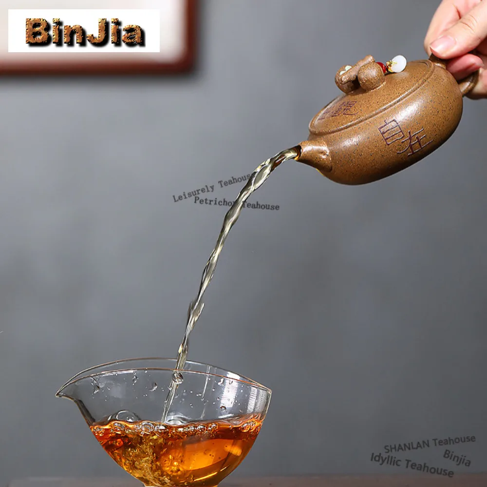 170ml Traditional Yixing Purple Clay Teapots Handmade Persimmon Ruyi Pot Raw Ore Dragon Bone Gold Sand Mud Kettle Zisha Tea Set