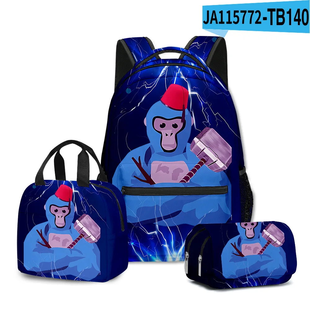 Classic Popular Novelty Gorilla tag 3D Printed 3pcs/Set student School Bags Travel Notebook Backpack Lunch bag Pencil Case image 3
