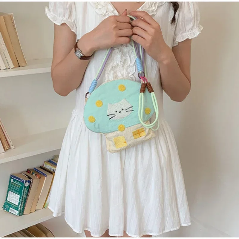 Niedliche Cartoon-Tier-Stickerei Umhängetasche, Bunte Mini-Geldbörse, Leichte Nylon-Kinder-Handytasche, Damen-Schultertasche – Detail 24