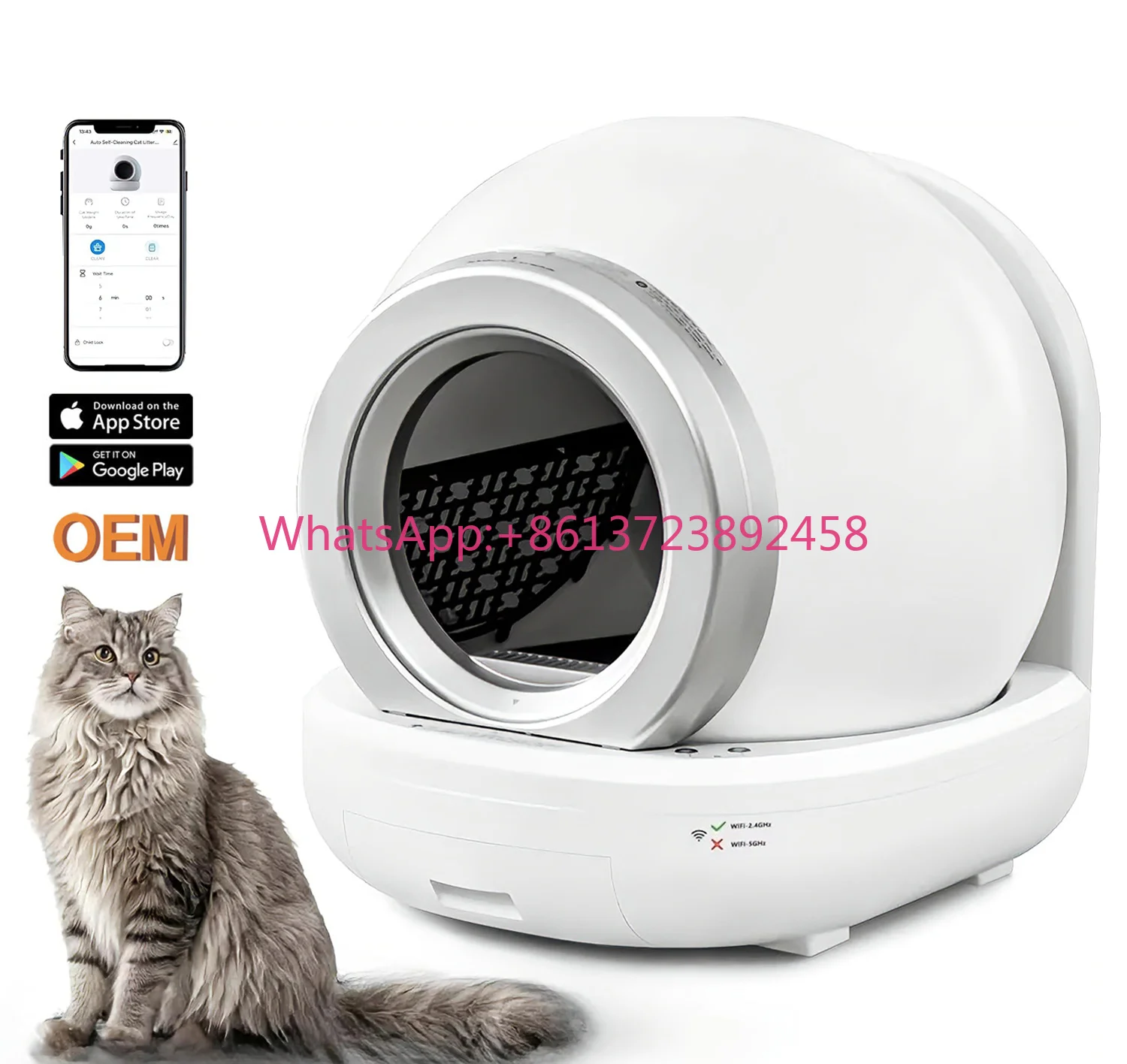 Self Cleaning Plastic Cat Litter Box 65L Extra-Large Capacity Automated Multiple Cats APP Control Safe Low Noise