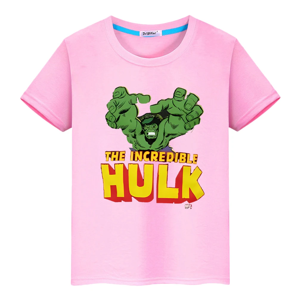 The Hulk Print 100%Cotton t shirt for kids boys 10year pride tshirt y2k one piece Marvel Kawaii Anime Short  kids clothes girls