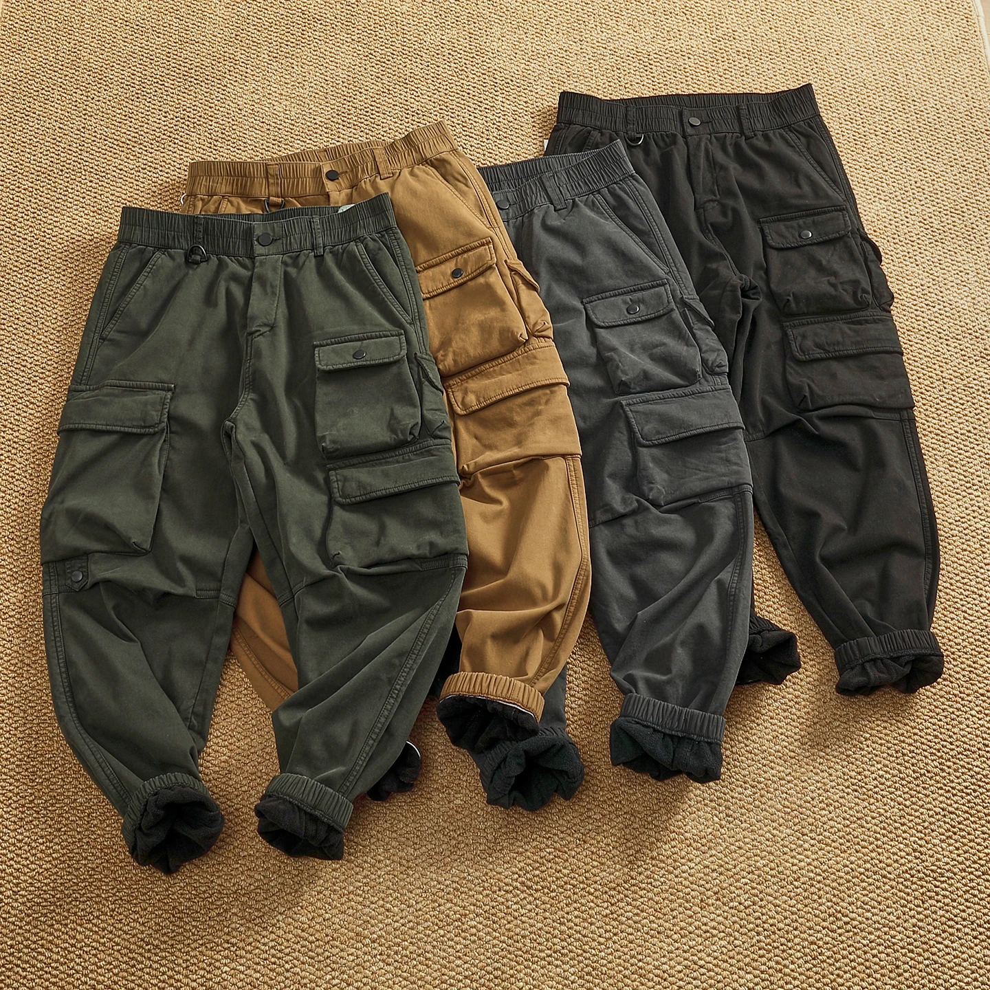 

American Sle Men's Fce Lined Thiened Retro Work Pants with Dstring Loose Fit Casual Spor Trousers