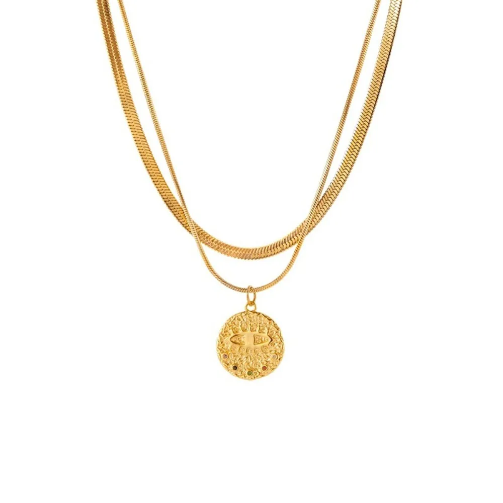 

KITYKISS luxurious 18K gold-plated colored gemstones, paired with a vintage evil eye double-layer snake bone chain, for women.