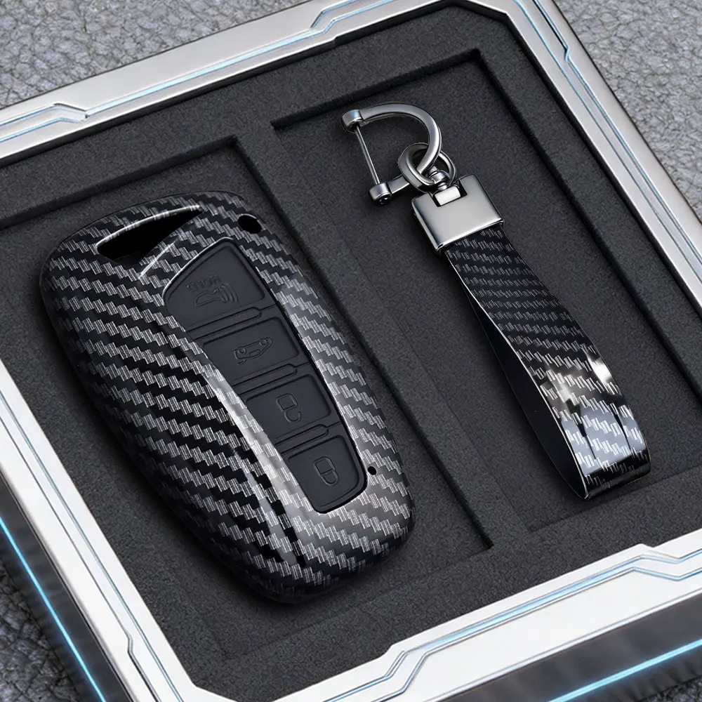 

ABS Carbon Fiber Car Key Case Cover For Hyundai Grandeur HG Sedan Santa Fe 3DM Grand SantaFe 2018 IX45 EQUUS Azera Genesis