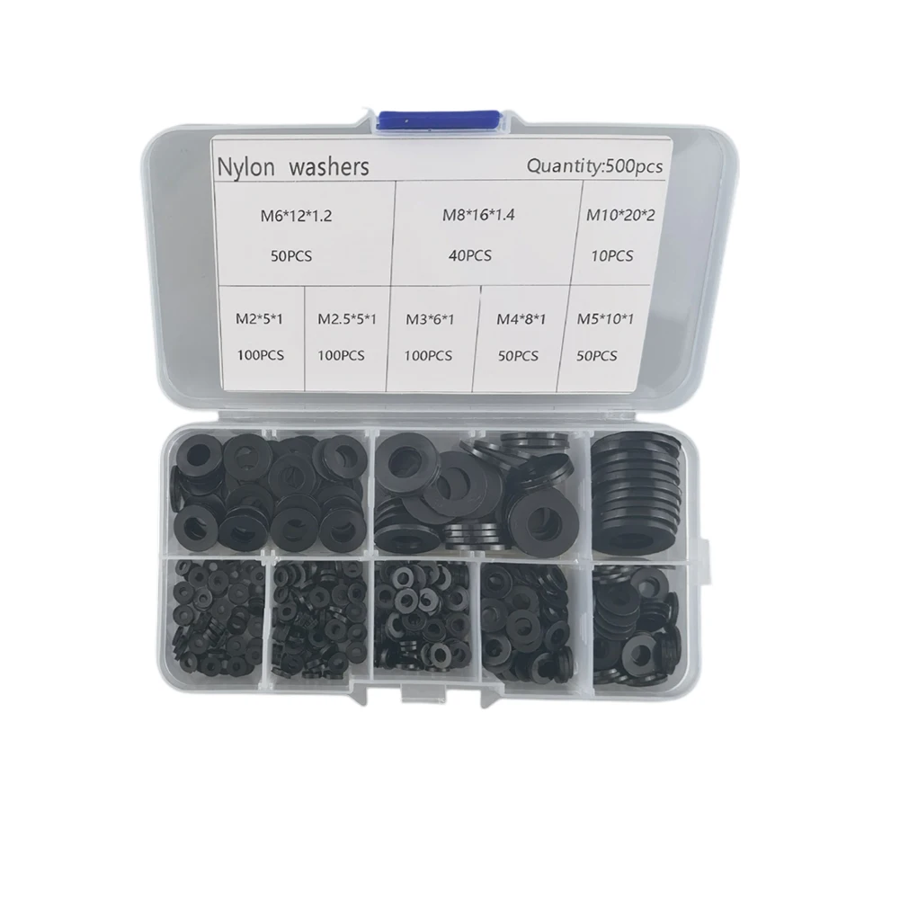 500pcs Nylon Flat Washers For Screws And Bolts Black Plastic Washer Flat Washers Tools Accessories Replacement Parts