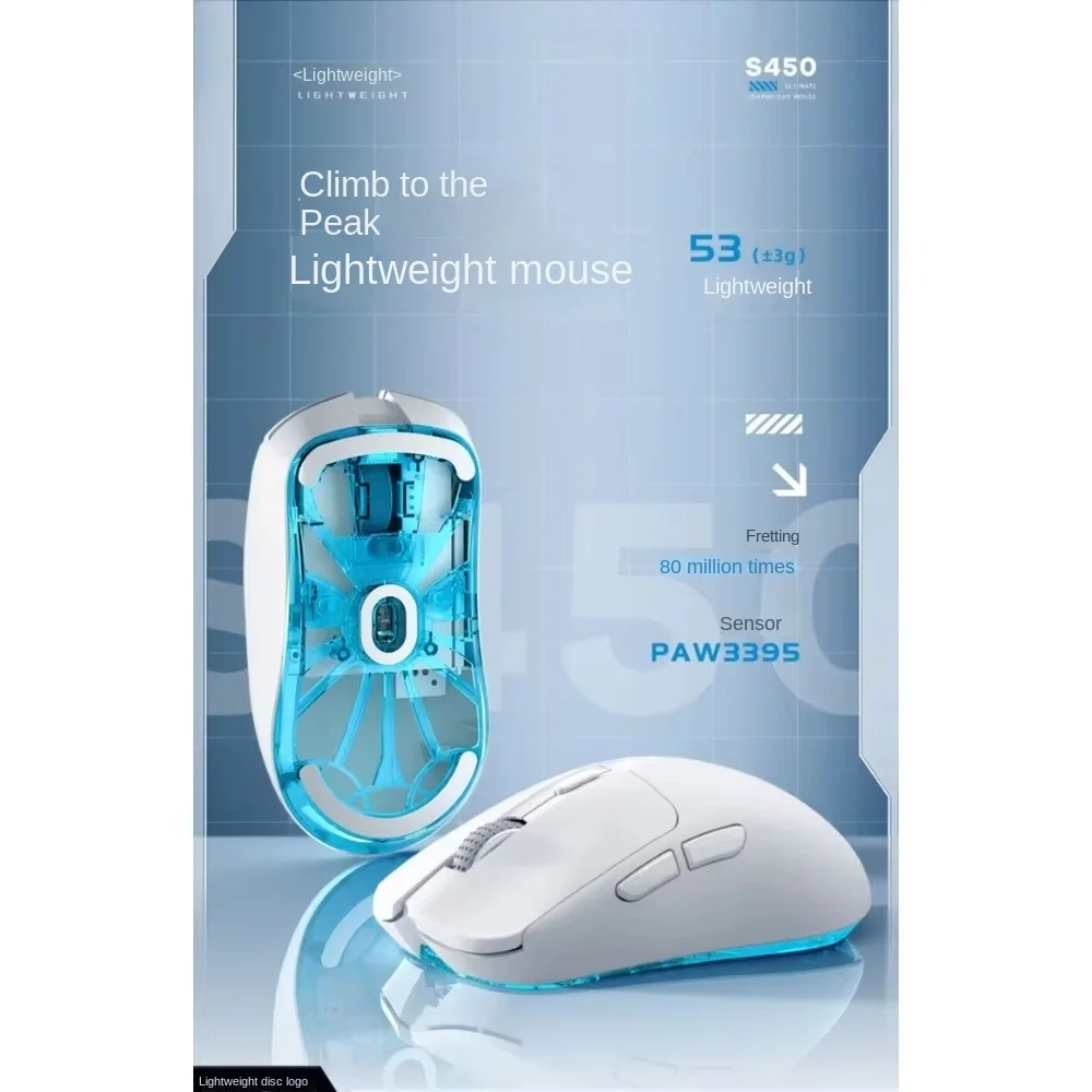 Imagem -03 - Phylina S450 sem Fio com Fio Tipo-c Mouse Gaming Recarregável Modo Duplo Alto Desempenho Leve Paw3395 Nordi Esports Direito