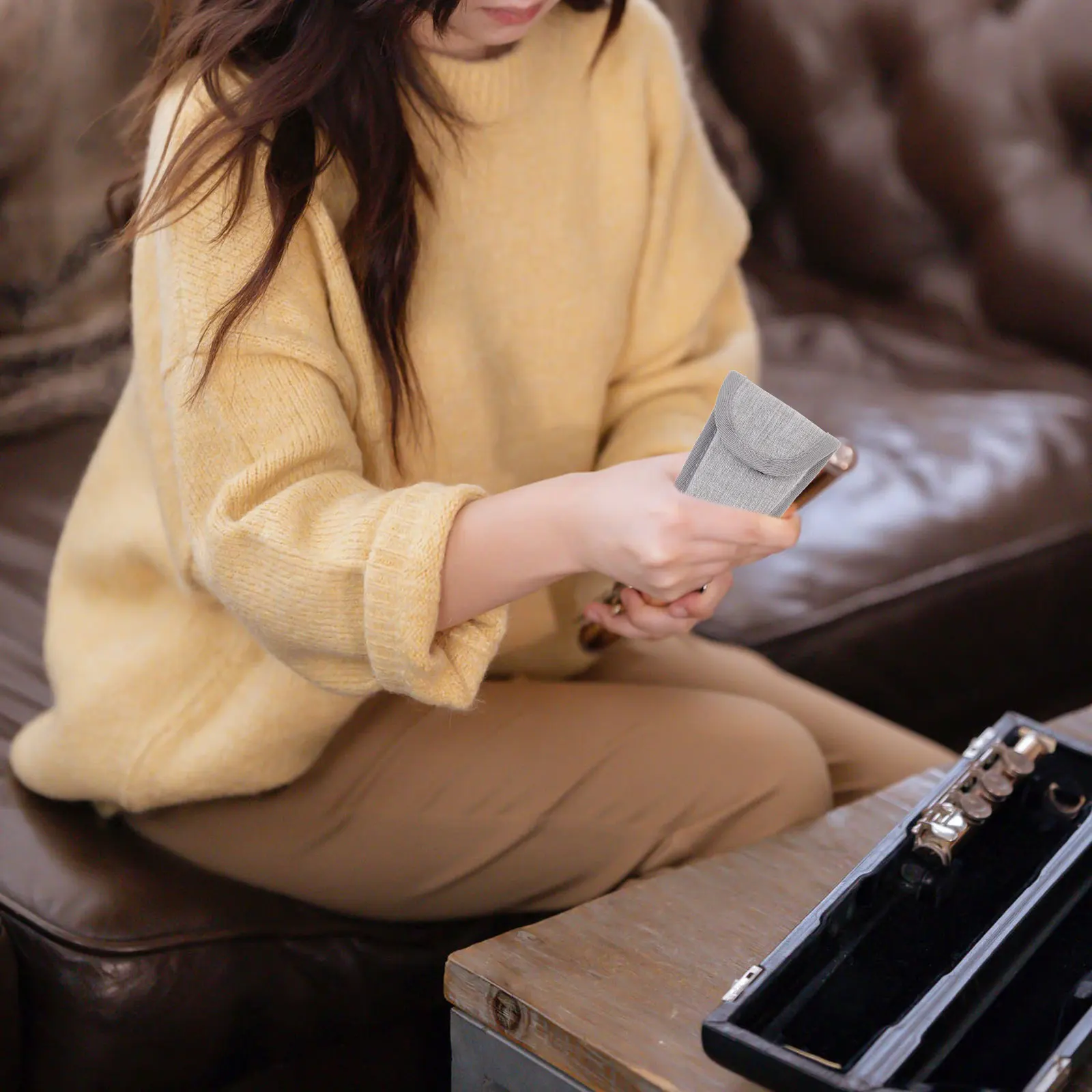 

1 pc Flute Head Storage Bag Grey Compact Lightweight For Keys Lipstick Mouthpiece Dizi Clarinet Saxophone Musical Instrument