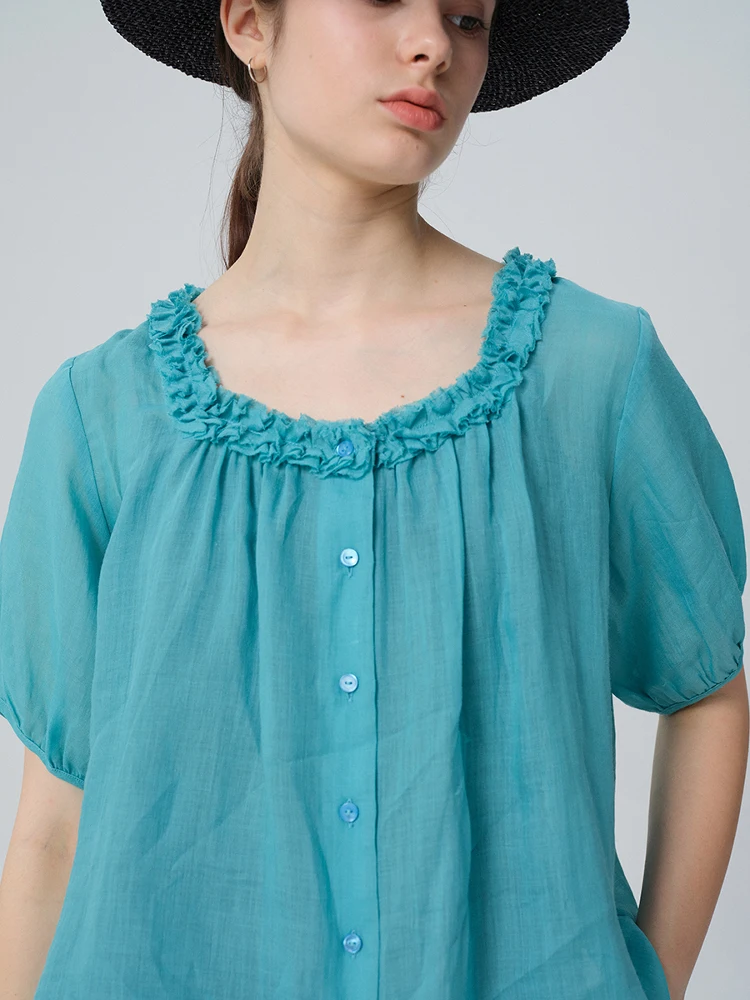 

Легкий льняной одяг ort Sve, классический воротник с рюшами, новые цвета от Dou Wu, одежда, весенний свободный крой для поездок на работу