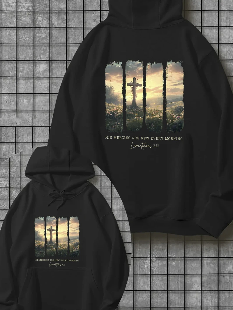 

2025 Autumn and Winter Hooded Sweatshirt Grace Print Double Sided Men's High-end Luxury Is for Both Men and Women Top