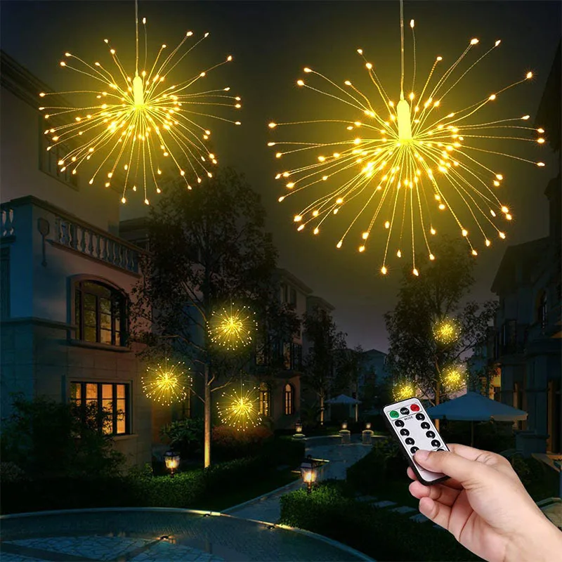 Lámpara LED de fuegos artificiales con forma de petardo para exteriores, IP65, resistente al agua, luz de fibra óptica de cielo estrellado, iluminación decorativa para acampada, Villa y patio