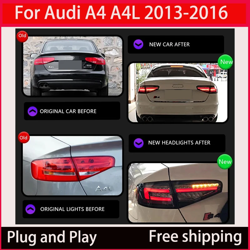 For Audi A4 A4L B8 LED taillight assembly 2013-2016 DRL Dynamic running horse streamer steering signal rear taillight