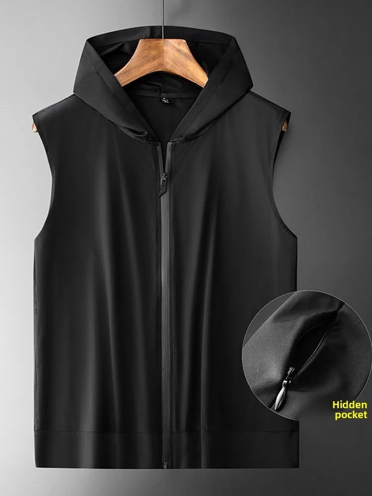 Ice Silk Quick Dry Hoodie Vest Men's Large Size Basketball Sports Sleeveless Fitness T-Shirt Shoulder Trendy Summer 2026