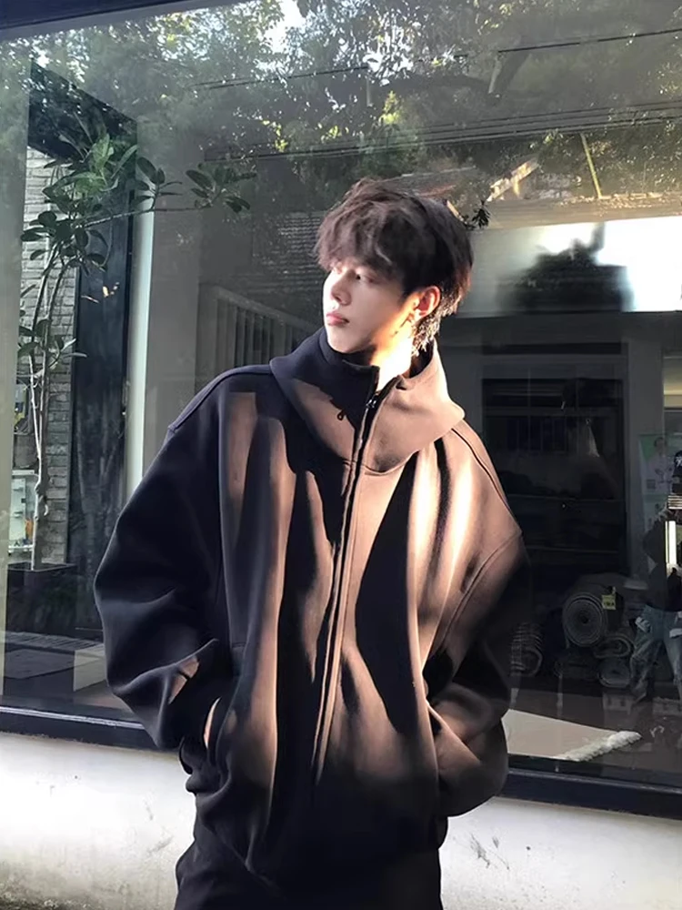 Cleanfit American Sle Heavyweight Open Cardigan Hoodie Men's Autumn Winter High Collar Haome ort Outerwear Jaet