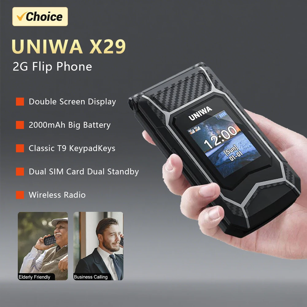 Мобильный телефон-раскладушка UNIWA X29 для пожилых людей, 2G GSM, с большими кнопками, двумя SIM-картами, FM-радио, русской и арабской клавиатурой