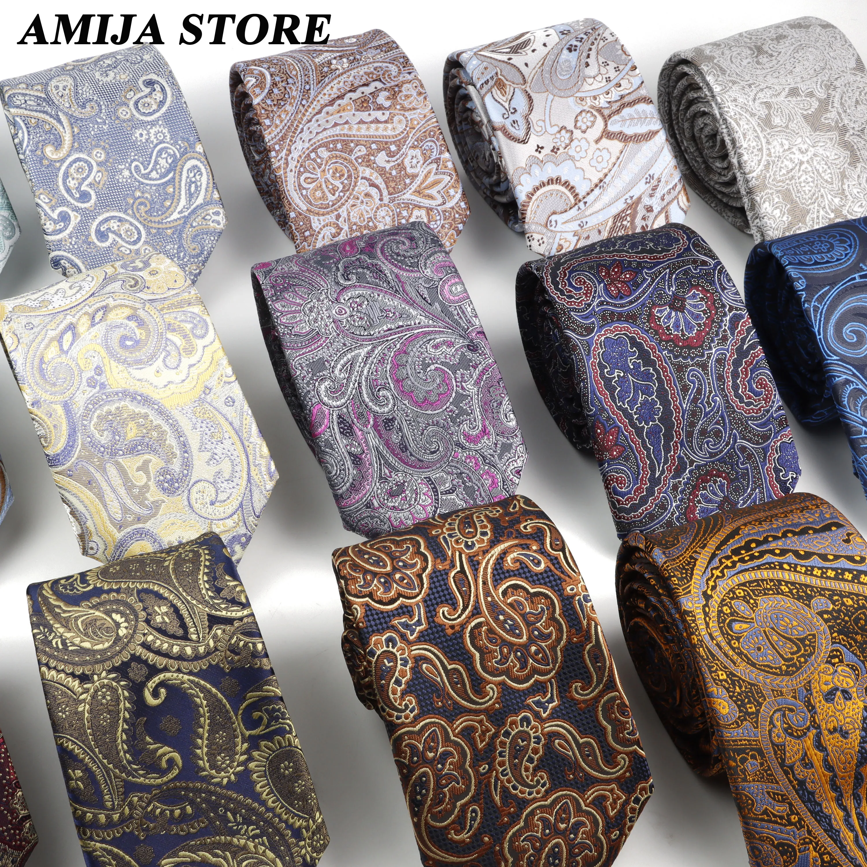 Новый дизайн, мужской галстук с цветочным принтом, мужские аксессуары, тканый фиолетовый, синий галстук с узором пейсли, полиэстер, мужской галстук для свадебной вечеринки