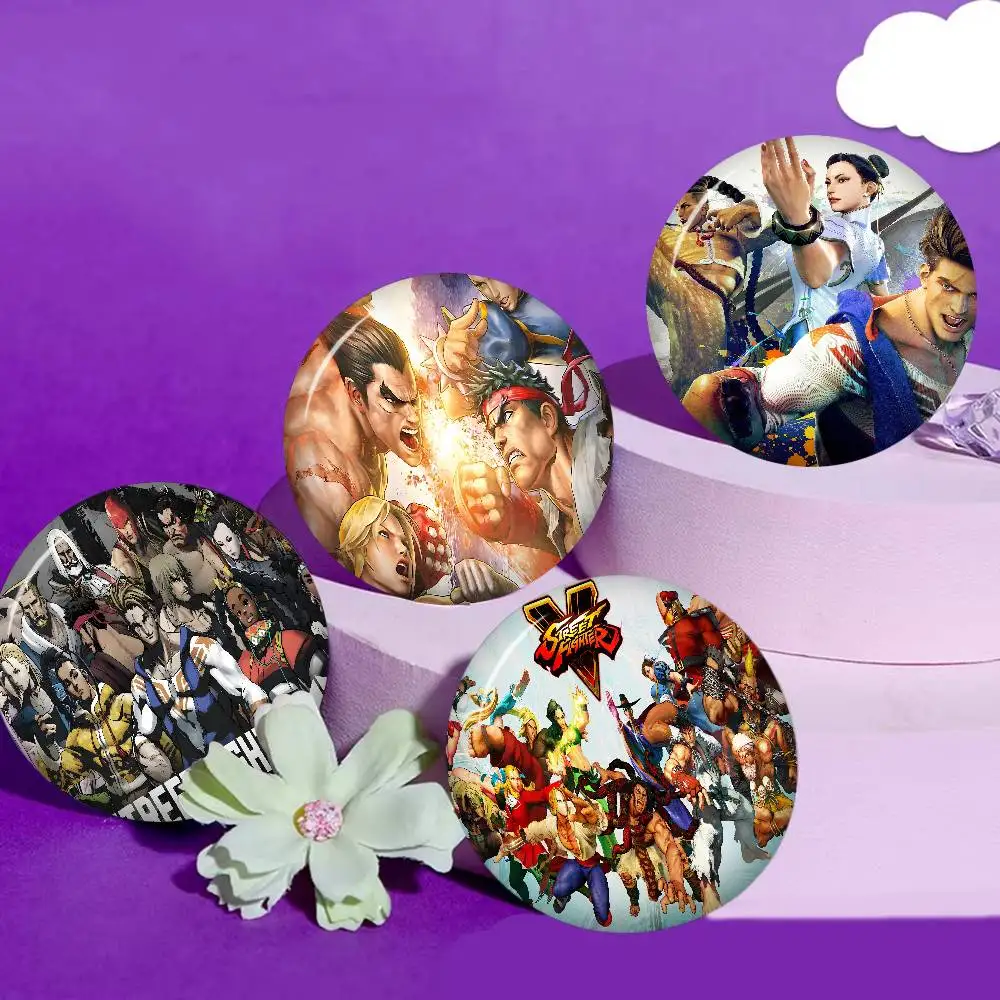 Game S-Street Fighter Tinplate Pin Button Custom Anime Role Old-school Brooch Cartoon Collar Badge Jewelry Gift Fans