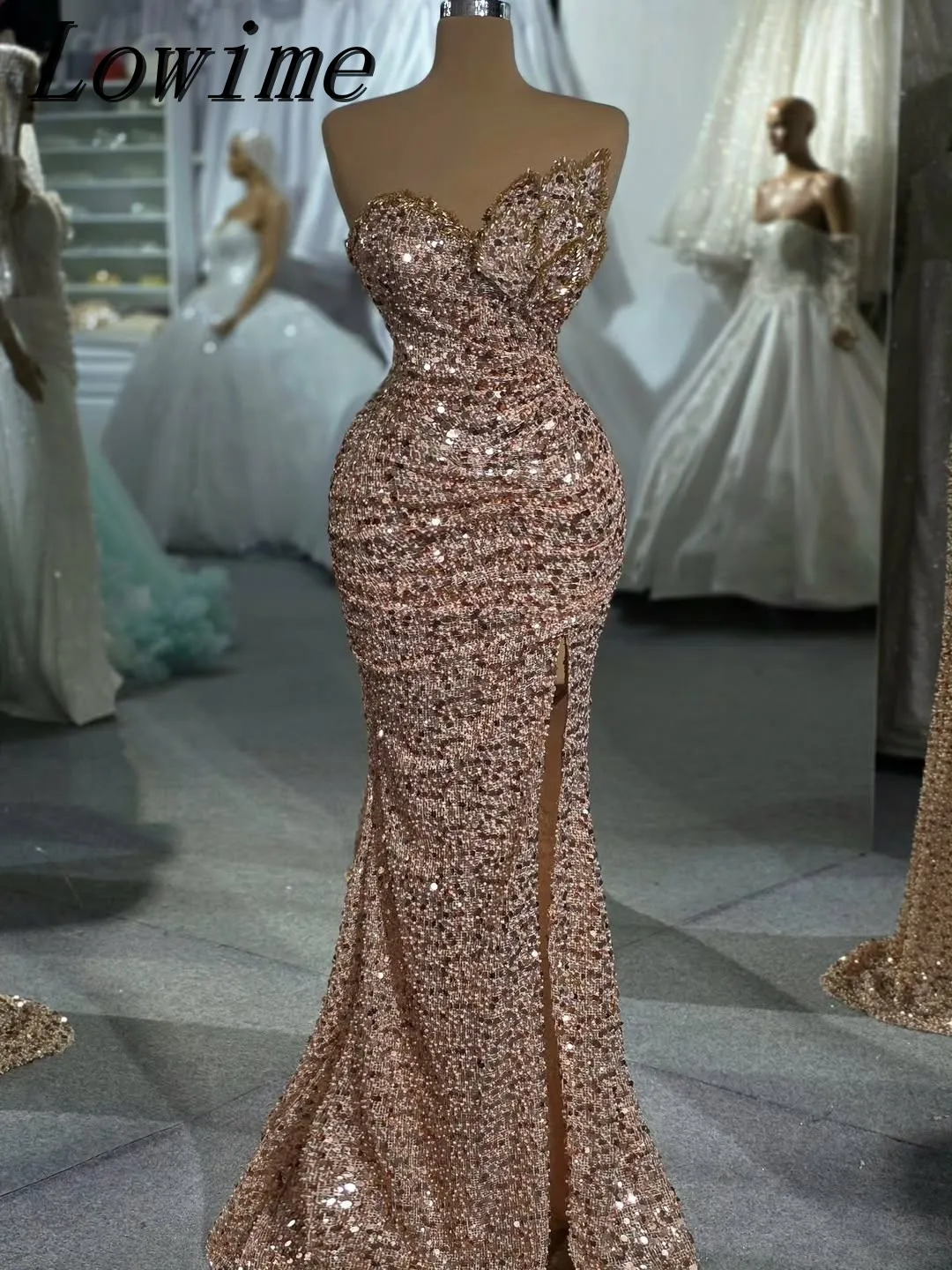 

Elegant Dusty Rose Strapless Mermaid Evening Dress Full Sequins Beaded Birthday Party Dress Crystal Prom Dress Customized