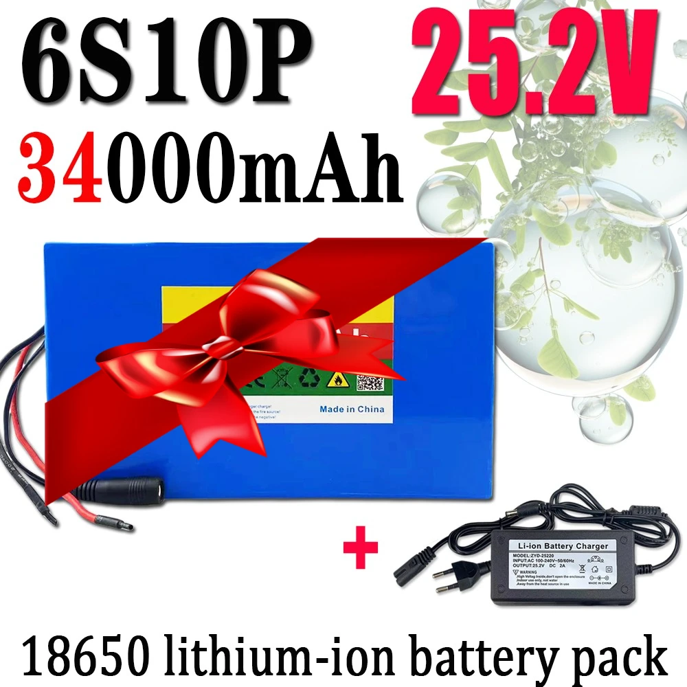 

6S10P battery pack with BMS for scooters+25.2V 2A charger 25.2V 34000mAh 18650 lithium-ion rechargeable