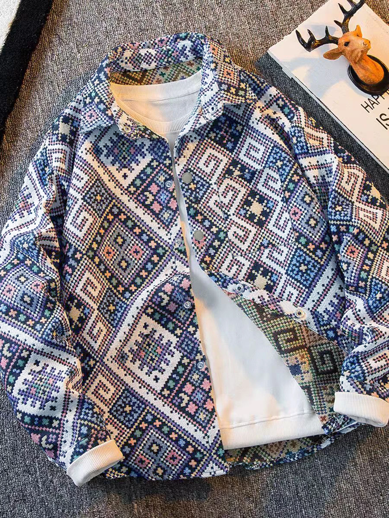 

Весенне-осенняя новая мужская тканая куртка с лацканами в этническом стиле, модная, модная, универсальная и повседневная.