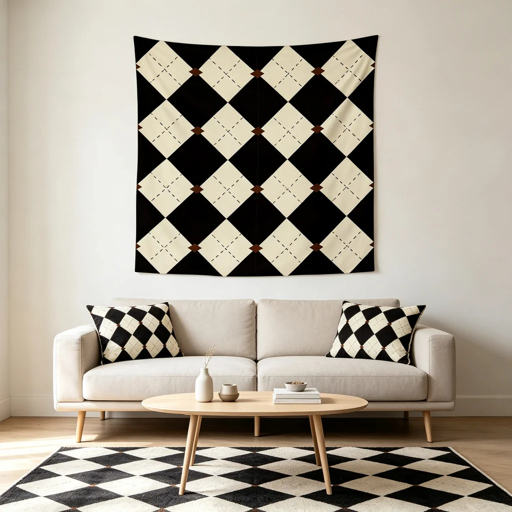 1PC Black White Argyle Art Print Backdrop Banner, Bedroom Living Room Photo Background, Polyester, Home Decor, Wall Art