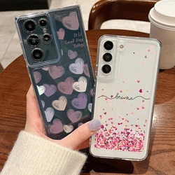 Love Heart Silicone Case For Samsung Galaxy A14 A15 A55 A54 A56 A36 A26 A34 A35 S25 S24 S23 S22 Ultra Plus S24 FE Clear Cover