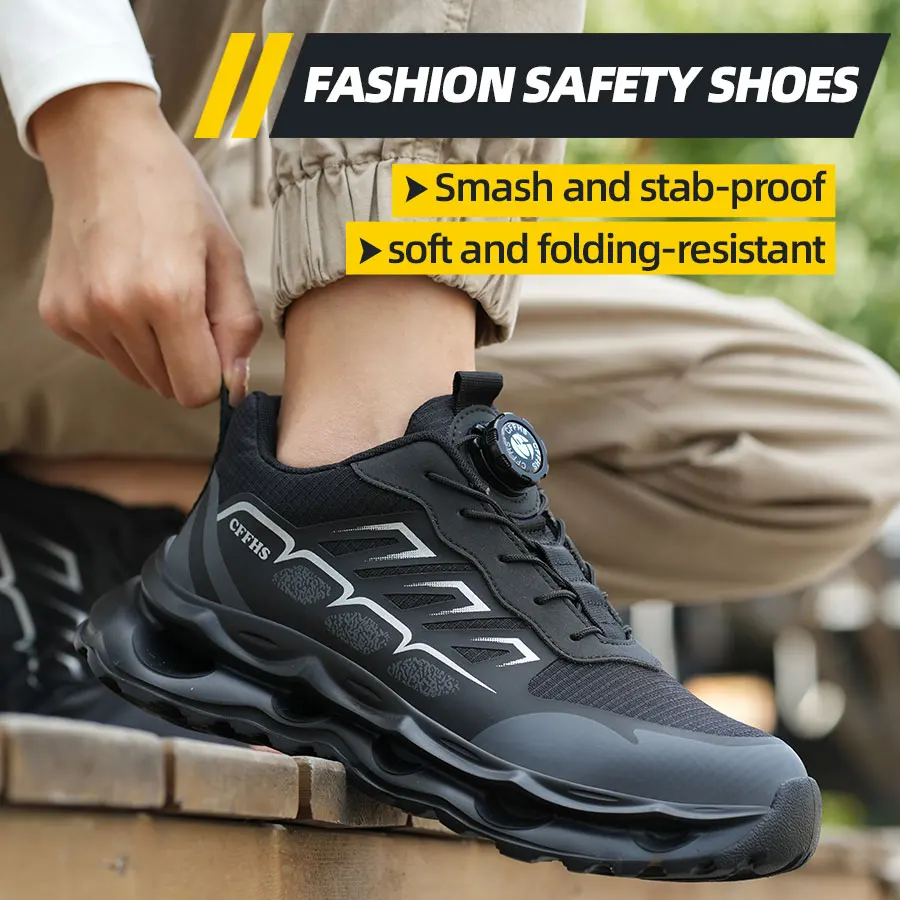 Rotating Button CE Certified Steel Toe Security Shoes Men, Kevlar-Midsole Non Slip Lightweight Breathable for Outdoor Workers