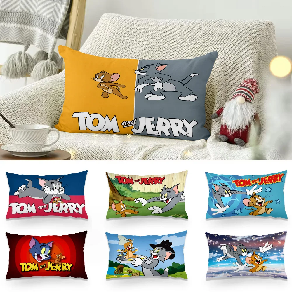 Anime Pillow Covers Cartoon T-Toms Sofa Decorative Home Double-sided Printing Short Plush Cute J-Jerrys Cushion Cover