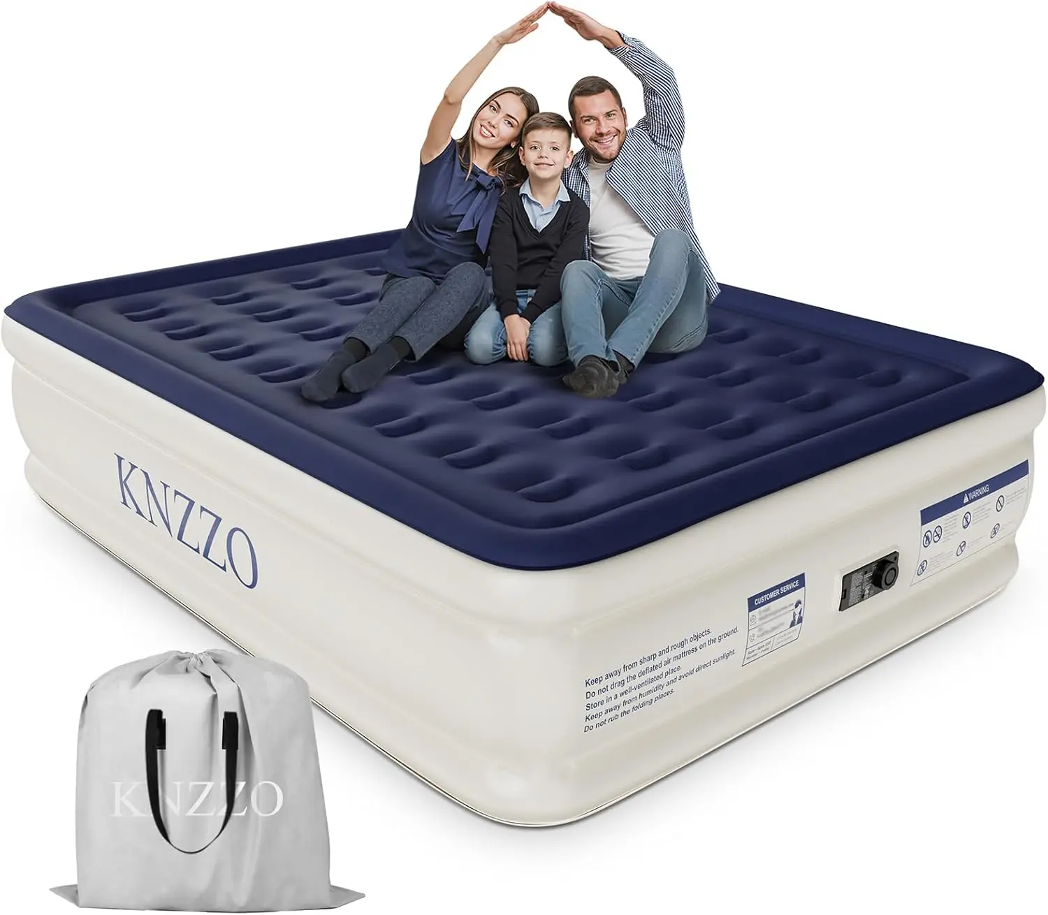 

Queen Air Mattress with Built-in Pump, Soft Flocked Top, Leakproof and Foldable for Home Guests Camping