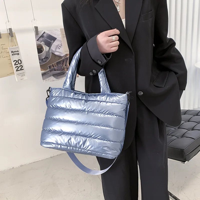 Sac à main brillant en duvet pour femme, sac à main avec veste rembourrée en coton, espace mobile, articles bon marché, Noël, hiver, 2023