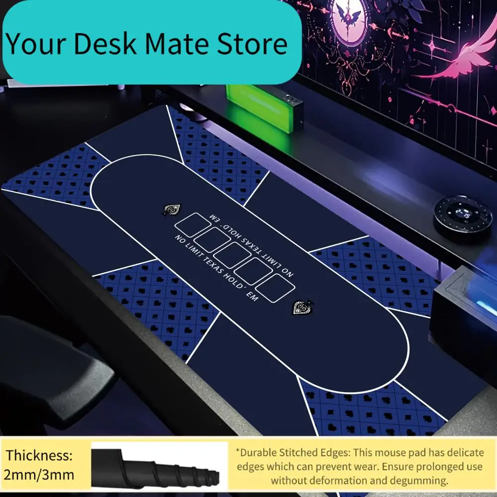 Texas Hold 'Em Poker Design Large Mouse Pad Desk Mat Card Game Mat Non-Slip Durable Stitched Edge Desk Accessories Poker Mat Rug