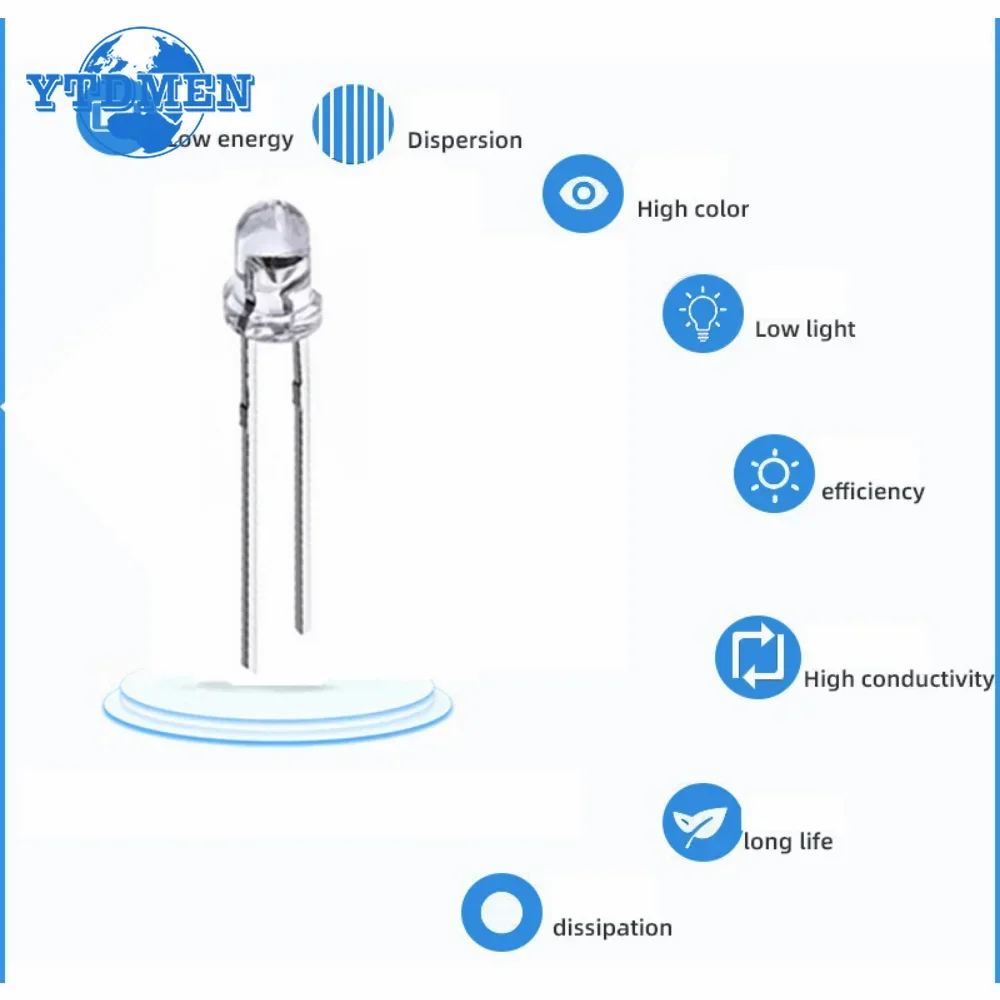 50pcs 3MM DIP LED Diode F3 Red Green Blue Yellow Orange White DIY Light Emitting Diodes Electronic Kit