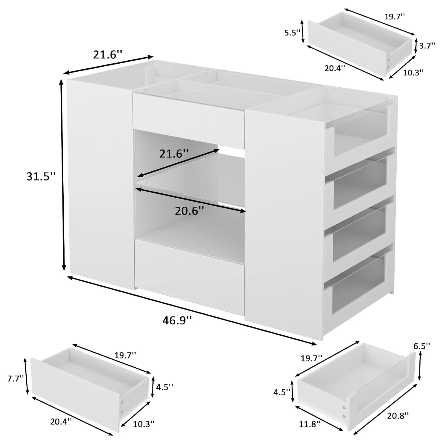 Closet Island with 12 Drawers Glass Top Display Shelves Wardrobe Armoire Bedroom Dresser Walk-in Cloakroom Storage, Customized