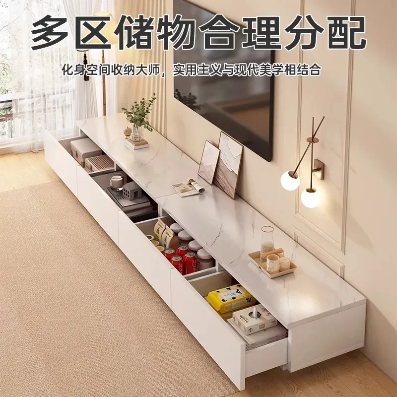 Modern Simple TV Cabinet with Integrated LED Light Luxury Storage Locker Coffee Table for Small Apartment Living Room