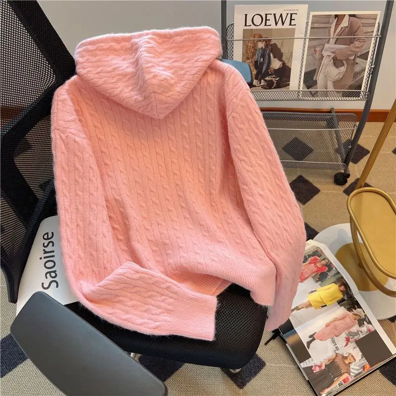 Cardigans Winter Clothes Women Hooded Sweater Jacket Kawaii Clothes Coats Tops Sweaters for Women Fashion 2023 Pink Sweater