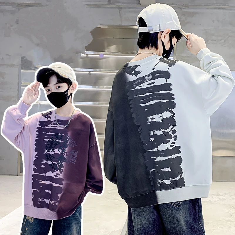 New Kids Designer Stylish Gradient Sweatshirt for Tweens Boy High Fashion Streetwear Hoodie Children's Clothing Autumn Outerwear