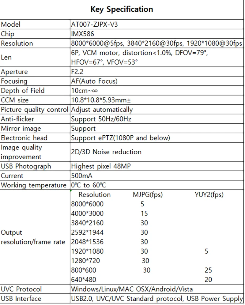 48MP IMX586 sensor USB Camera Module Board PDAF AF Autofocus 30fps Lightburn Webcam UVC/OTG USB2.0 Free Drive FPC Split Cable