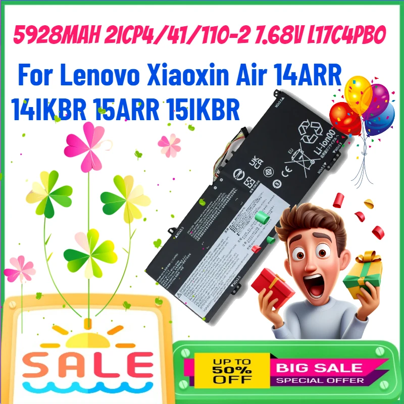 

5928mAh 2ICP4/41/110-2 7.68V L17C4PB0 Laptop Battery for Lenovo Xiaoxin Air 14ARR 14IKBR 15ARR 15IKBR Rechargeable Battery