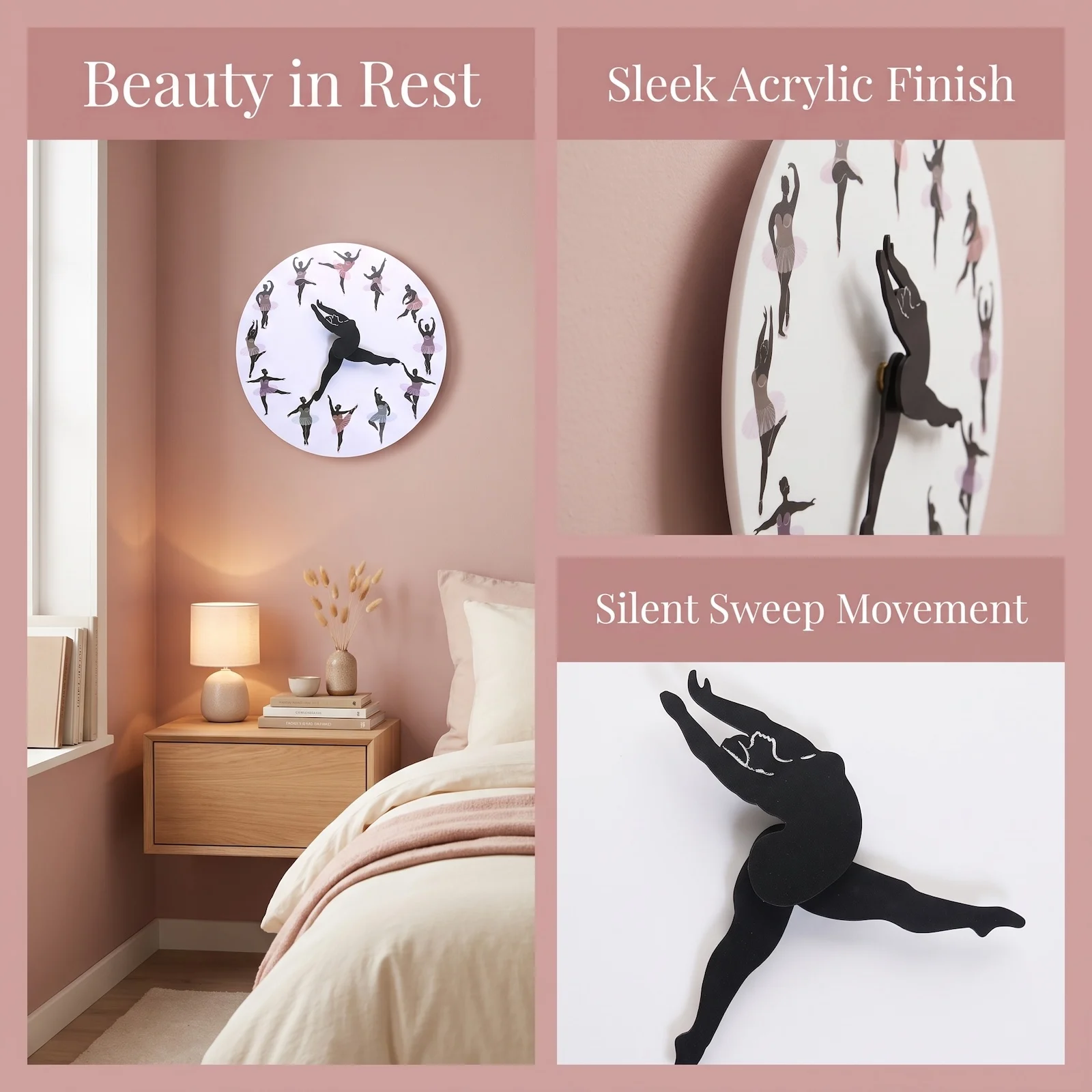Plus‑Size Ballerina Dancing Wall Clock Decorative Silent Quartz Wall Clock for Girls Bedroom Dance Studio Ballet Dancers Gift