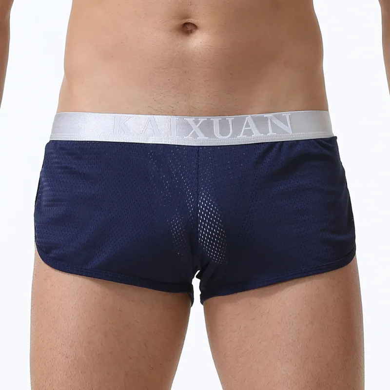 Men Boxer Shorts Sexy Underwear Low Waist Nylon Breathable Mesh Gay Penis Pouch Underpants Sleepwear Male Panties