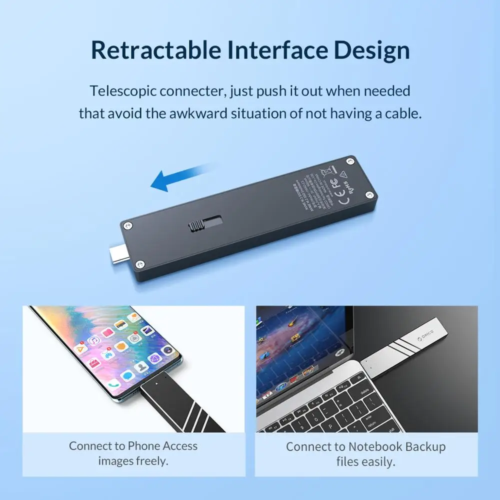 ORICO 10Gbps M2 NVMe SSD Case With Retractable Interface Type C USB3.1 UASP M.2 USB NVME Enclosure Aluminum Hard Drive Disk Box