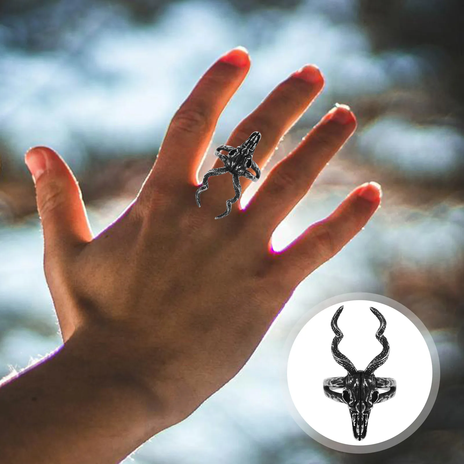 الرجعية الأغنام الجمجمة الدائري رجل ديكور الرجال المجوهرات الرجال خواتم الإبهام التيتانيوم الصلب فنجر الذكور امرأة خمر اليد
