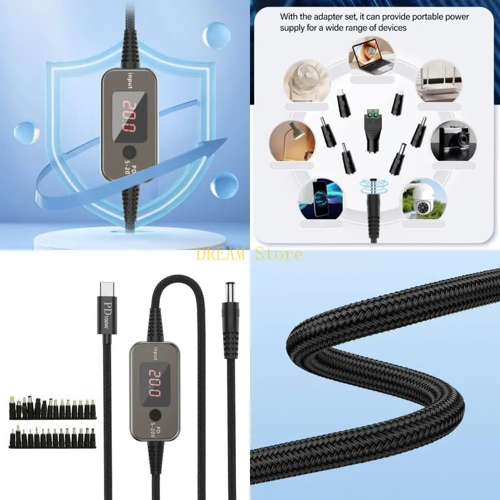 

Adjustable Voltages USB C To DC5525 Charging Cable PD100W 28 Conversion Heads best sale