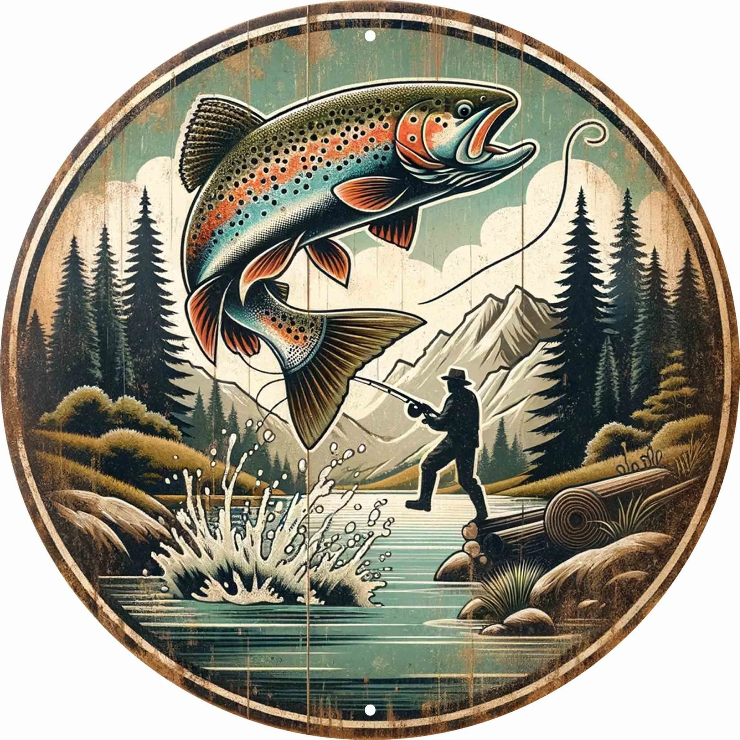 Fishing - A wooden cylindrical sign for a