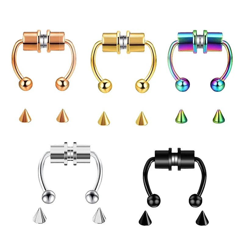 1/2/3pcs Fake Piercing Nose Ring Hoop Septum Non Piercing Nose Clip Rock HipHoop Stainless Steel Magnet Fashion Punk Body Women